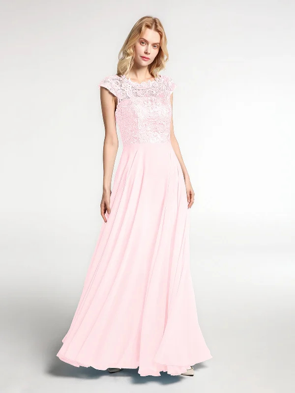 Illusion Wrap Neck Lace and Chiffon Maxi Dress-Blushing Pink Cozy Knitted Maxi Dress