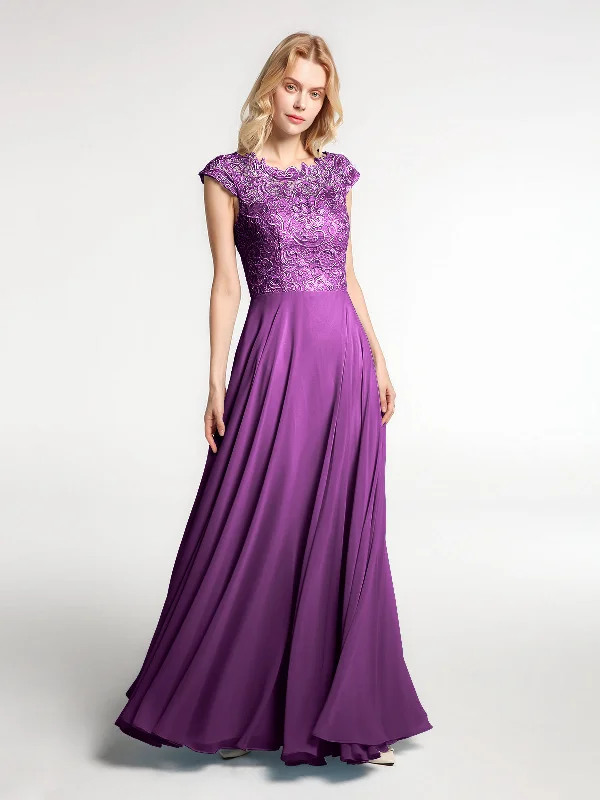 Illusion Wrap Neck Lace and Chiffon Maxi Dress-Grape Fashionable Asymmetrical Maxi Dress