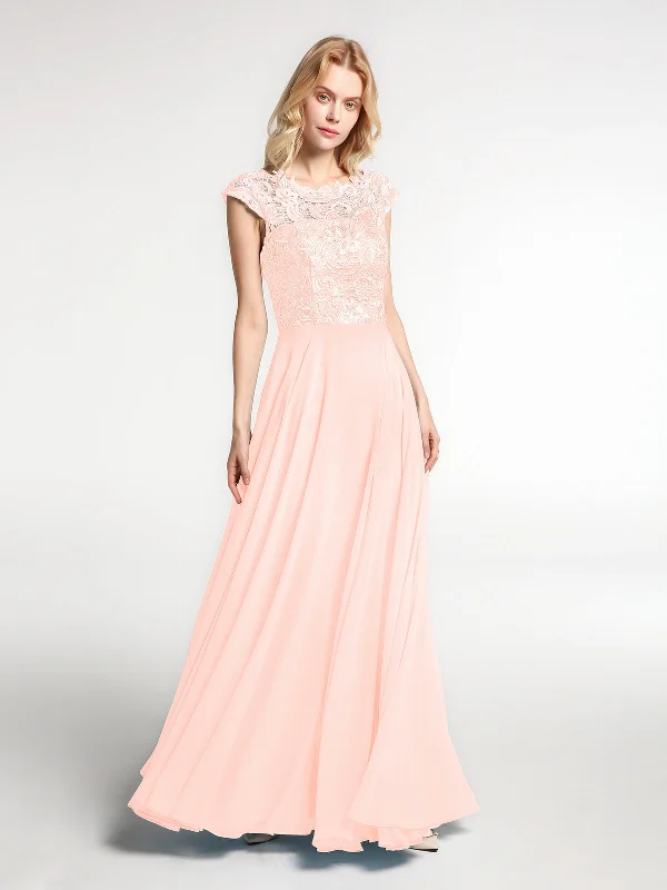 Illusion Wrap Neck Lace and Chiffon Maxi Dress-Pearl Pink Comfortable Bohemian Maxi Dress