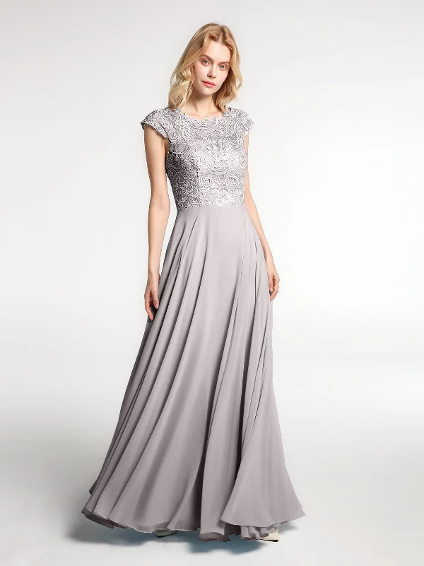 Illusion Wrap Neck Lace and Chiffon Maxi Dress-Silver Comfortable T-Shirt Maxi Dress