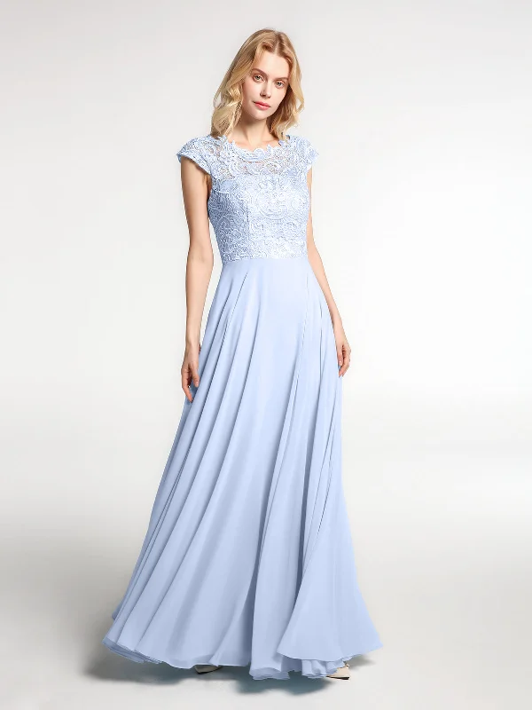 Illusion Wrap Neck Lace and Chiffon Maxi Dress-Sky Blue Stylish Boho Maxi Dress