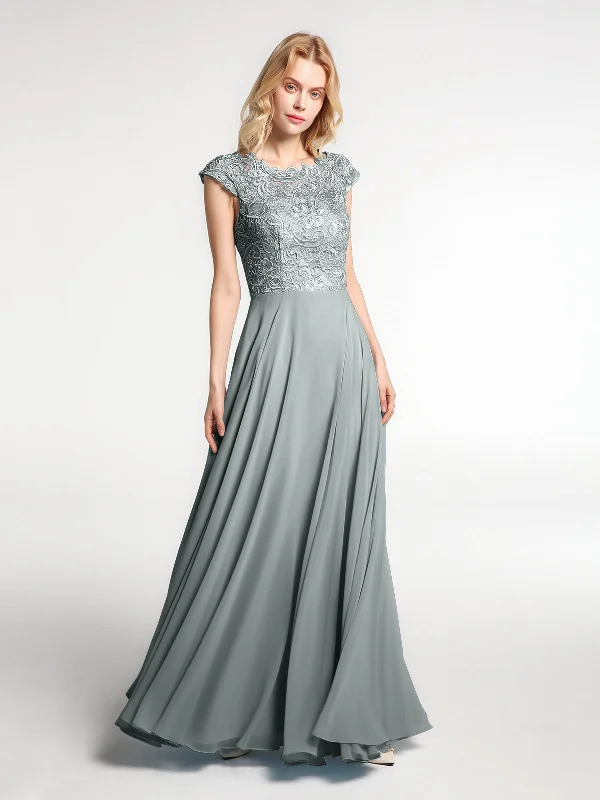 Illusion Wrap Neck Lace and Chiffon Maxi Dress-Steel Grey Chic Sleeveless Maxi Dress