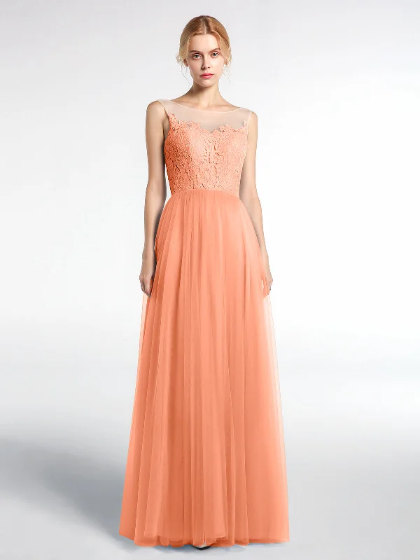 Illusion Neckline Lace and Tulle Maxi Dress-Papaya Elegant Maxi Dress with Belt