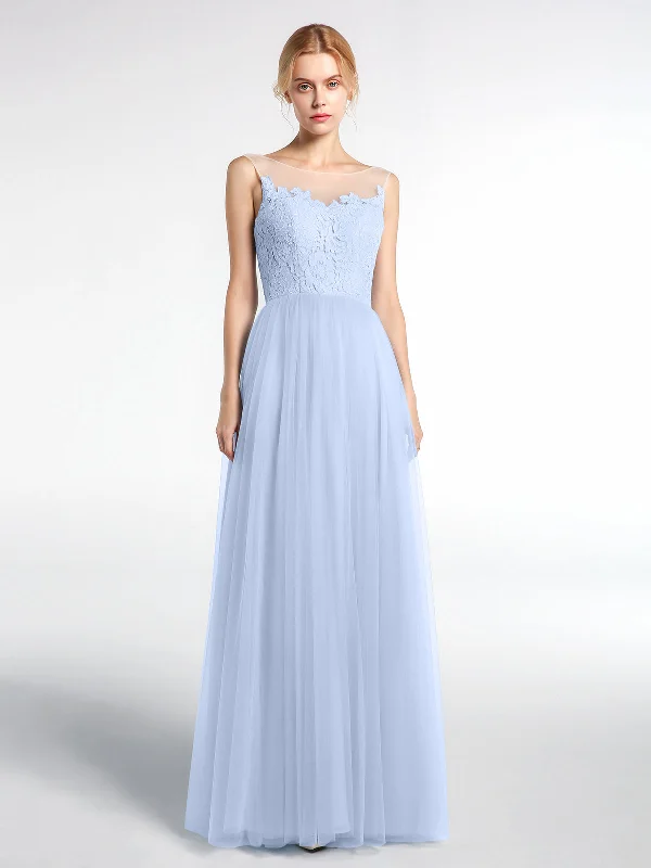 Illusion Neckline Lace and Tulle Maxi Dress-Sky Blue Cozy Knit Maxi Dress