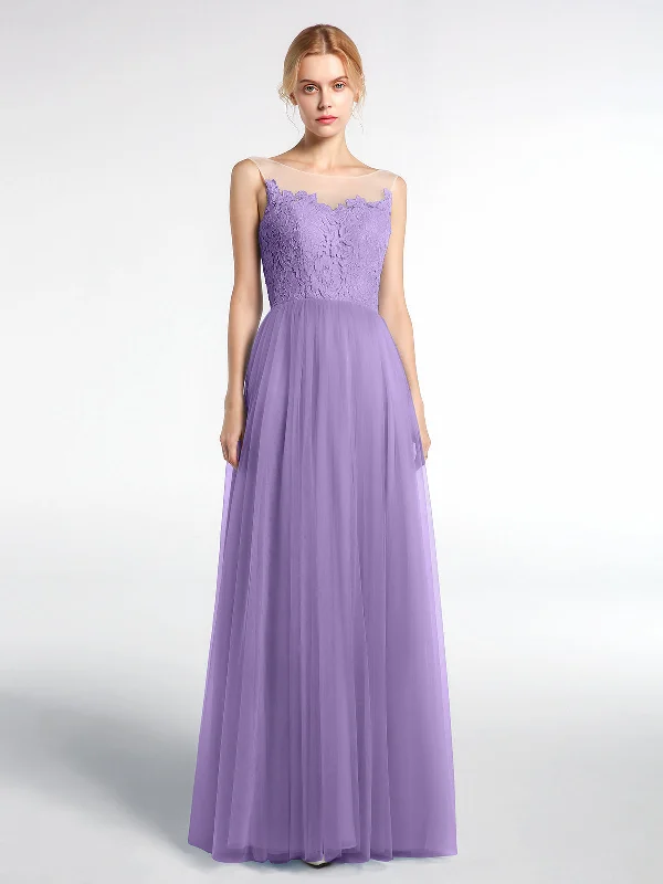 Illusion Neckline Lace and Tulle Maxi Dress-Tahiti Cozy Open-Back Maxi Dress