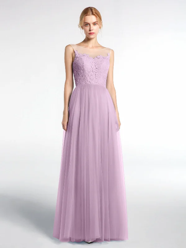 Illusion Neckline Lace and Tulle Maxi Dress-Wisteria Fashionable Chiffon Maxi Dress