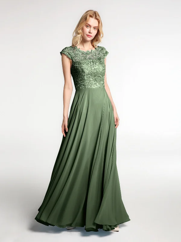 Illusion Wrap Neck Lace and Chiffon Maxi Dress-Olive Green Trendy V-Neck Maxi Dress