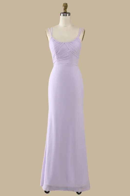 Lilac Scoop Neck Maxi Dress with Spaghetti Straps Comfortable Maxi Dress with Sleeves