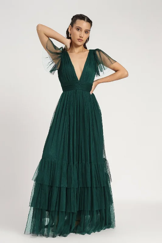 Madison Maxi Dress in Emerald Green Elegant Maxi Dress with Slit