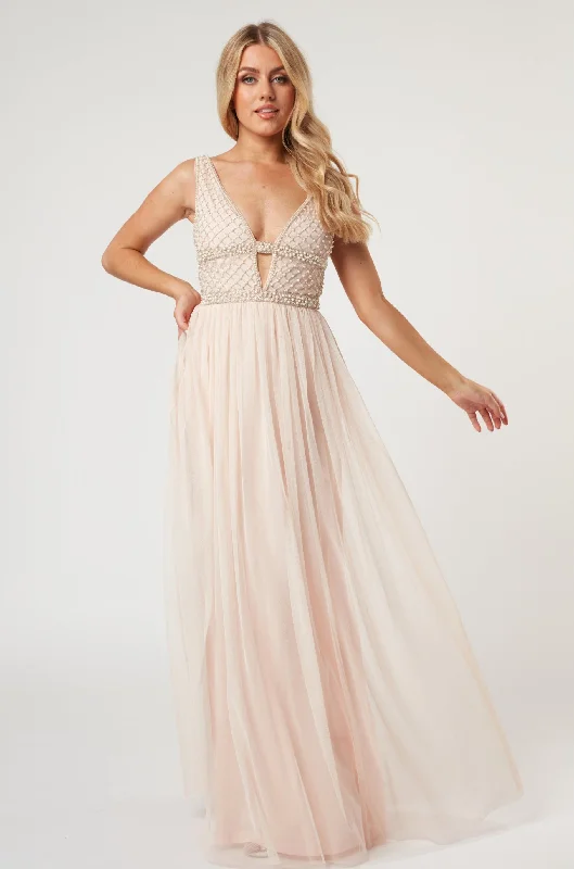 Myla Nude Embellished Maxi Dress Stylish Longline Maxi Dress