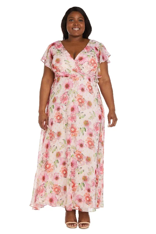 Nightway Long Plus Size Floral Maxi Dress 22140W Comfortable Maxi Dress with Sleeves