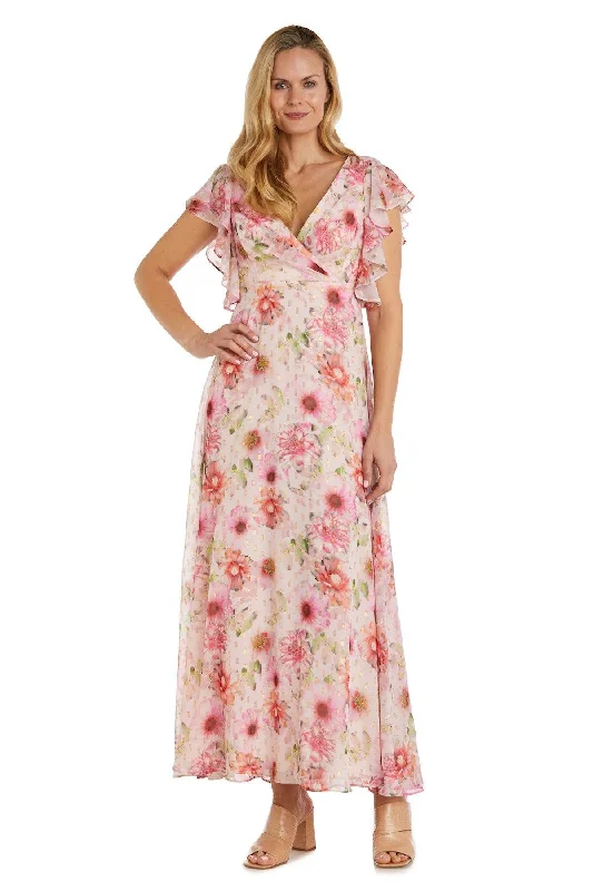 Nightway Long Sleeveless Floral Maxi Dress 22140 Comfortable Long-Sleeve Maxi Dress