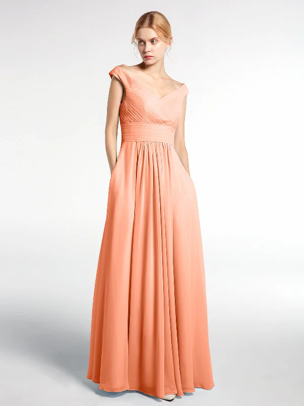 Off shoulder V-neck Maxi Dress with Pockets-Papaya Elegant Wraparound Maxi Dress