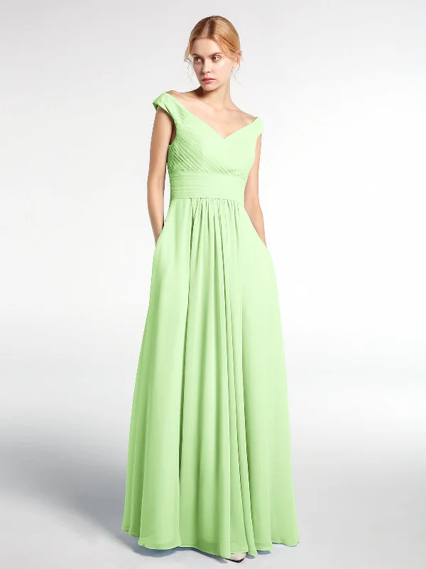 Off shoulder V-neck Maxi Dress with Pockets-Sage Elegant Maxi Dress with Lace