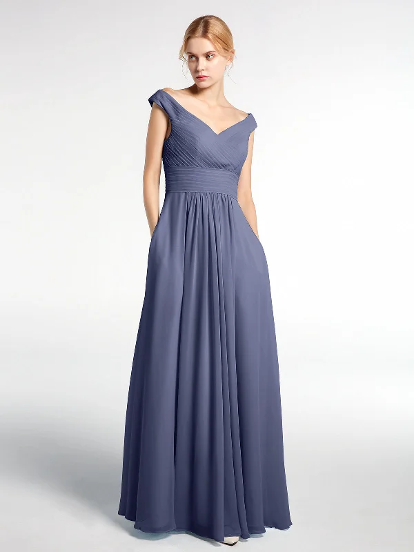 Off shoulder V-neck Maxi Dress with Pockets-Stormy Stylish Button-Up Maxi Dress