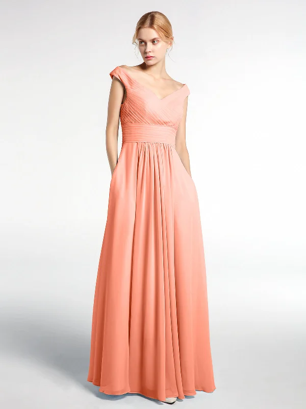 Off shoulder V-neck Maxi Dress with Pockets-Sunset Elegant Lace-Up Maxi Dress