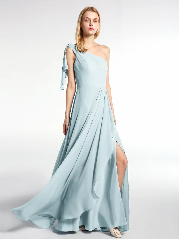 One Shoulder Chiffon Maxi Dress with Cascade-Mist Cozy Cold-Shoulder Maxi Dress