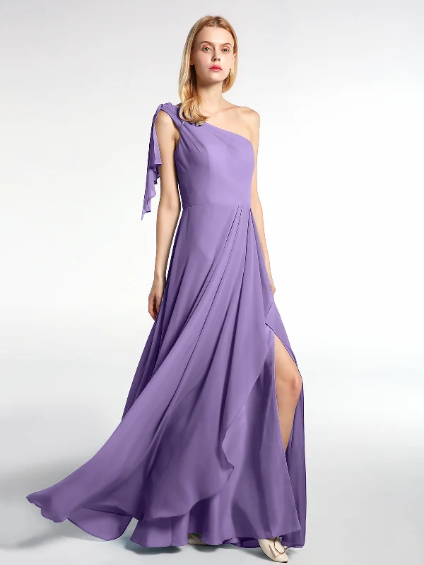 One Shoulder Chiffon Maxi Dress with Cascade-Tahiti Elegant Lace Maxi Dress