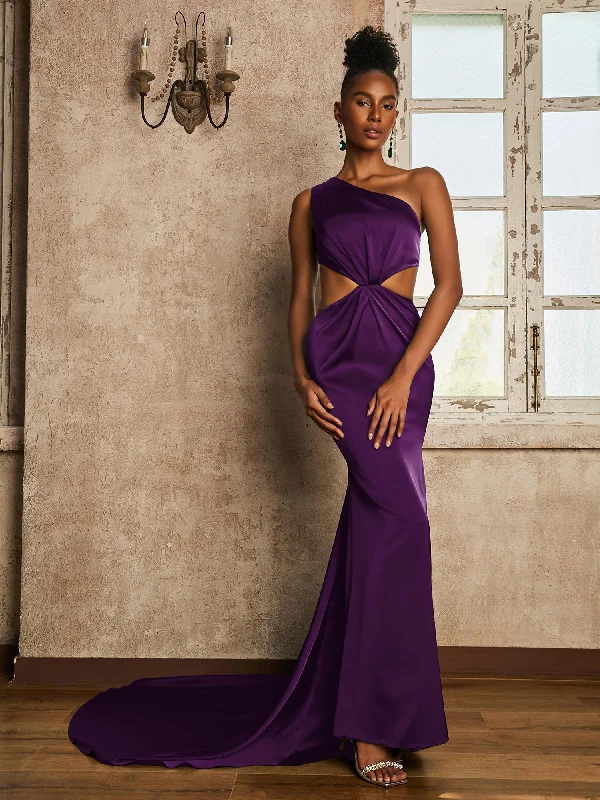 One Shoulder Ruched Waist Cut-Out Maxi Dress Grape Cozy Ribbed Maxi Dress