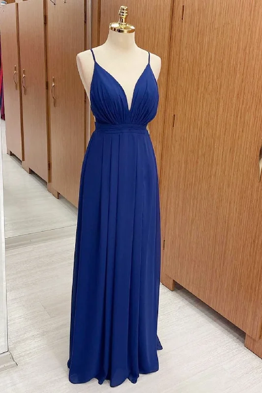 Royal Blue Plunge V Cross Back Maxi Dress Chic Sleeveless Maxi Dress