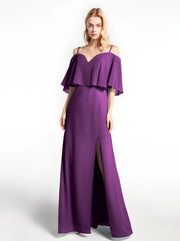 Ruffled Cold Shoulder Maxi Dress with Flounce Overlay Grape Cozy Maxi Dress with Slit