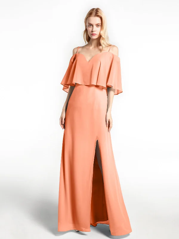 Ruffled Cold Shoulder Maxi Dress with Flounce Overlay Papaya Fashionable Off-Shoulder Maxi Dress