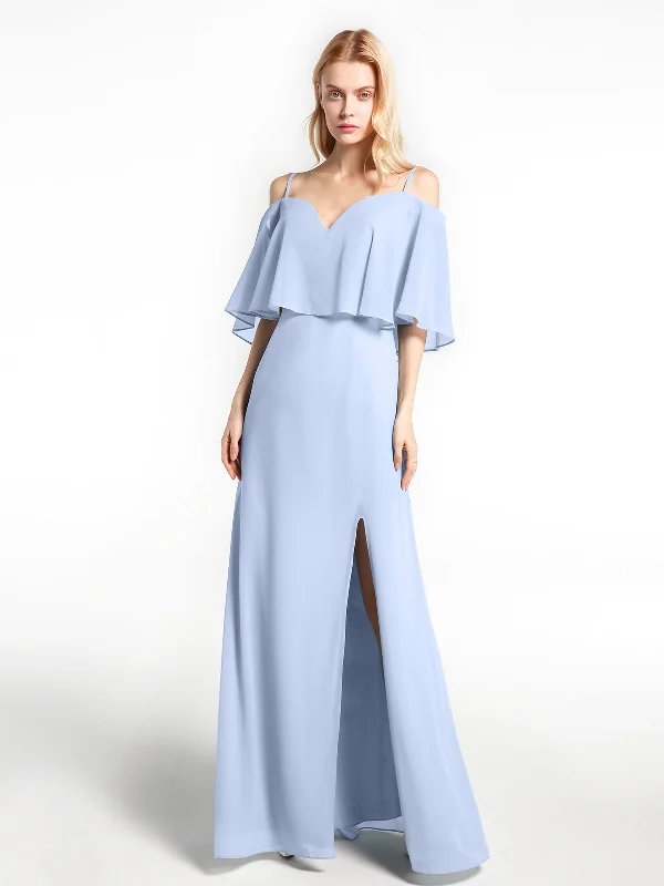 Ruffled Cold Shoulder Maxi Dress with Flounce Overlay Sky Blue Fashionable Sleeveless Maxi Dress