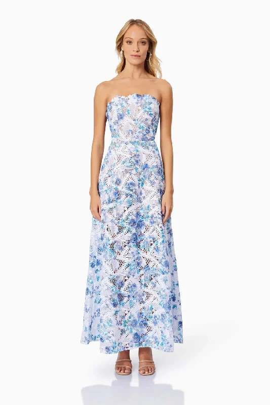 Savannah Strapless Maxi Dress - Blue Classic V-Neck Maxi Dress