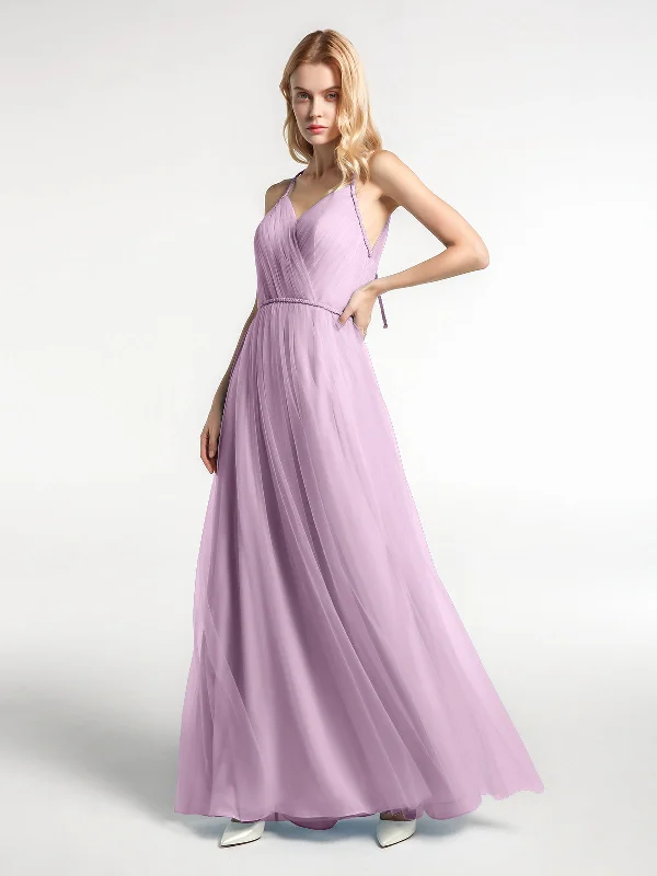 Twist Straps Tulle Maxi Dress with V Neckline Wisteria Classic V-Neck Maxi Dress