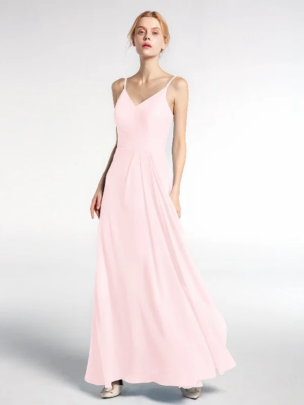 V-neck Chiffon Simple Maxi Dress with Spaghetti Straps-Blushing Pink Trendy V-Neck Maxi Dress