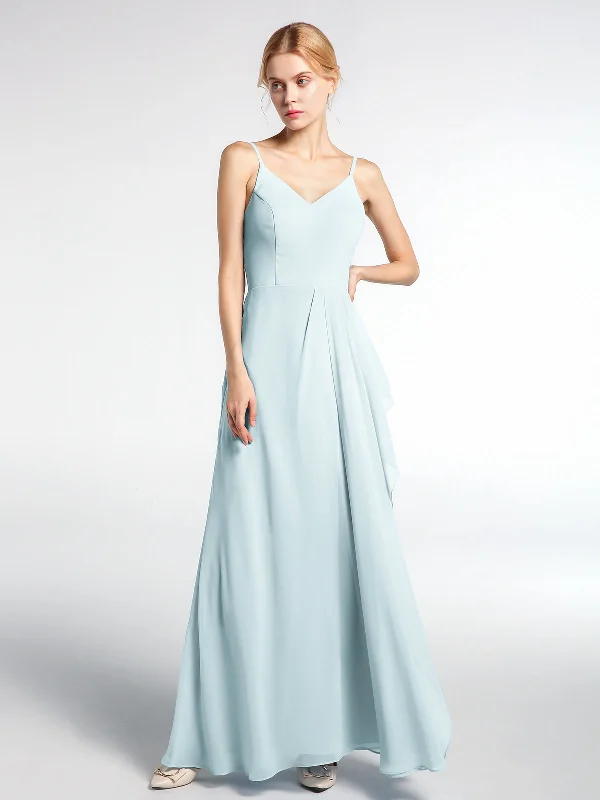 V-neck Chiffon Simple Maxi Dress with Spaghetti Straps-Mist Stylish Boho Maxi Dress