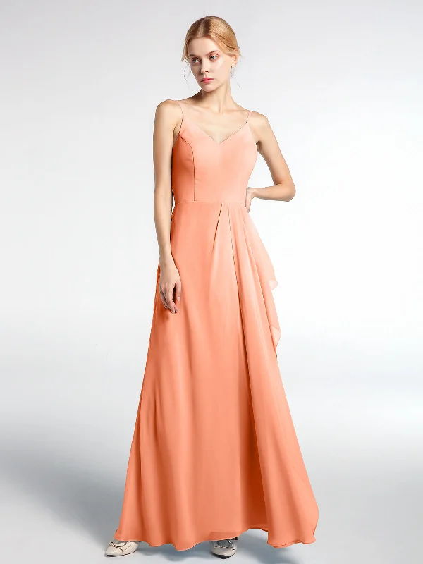 V-neck Chiffon Simple Maxi Dress with Spaghetti Straps-Papaya Chic Sleeveless Maxi Dress