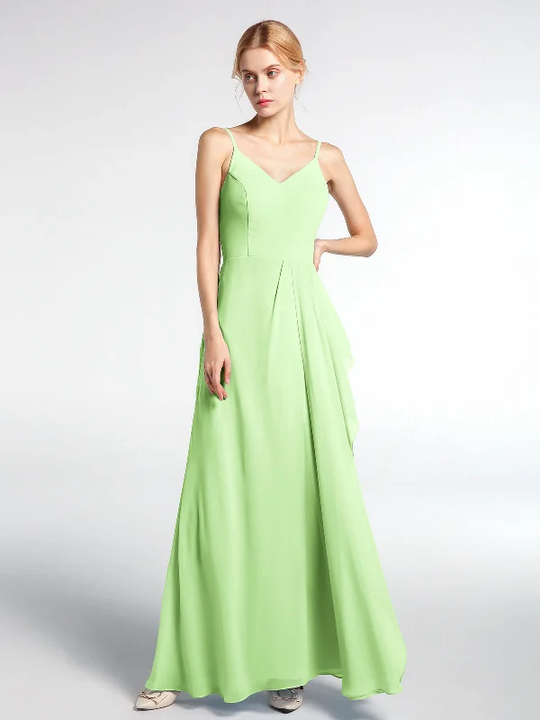 V-neck Chiffon Simple Maxi Dress with Spaghetti Straps-Sage Trendy Maxi Dress with Straps