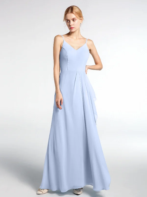 V-neck Chiffon Simple Maxi Dress with Spaghetti Straps-Sky Blue Classic Strapless Maxi Dress