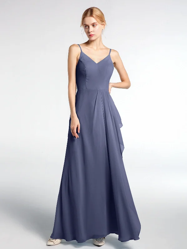 V-neck Chiffon Simple Maxi Dress with Spaghetti Straps-Stormy Elegant Maxi Dress with Lace