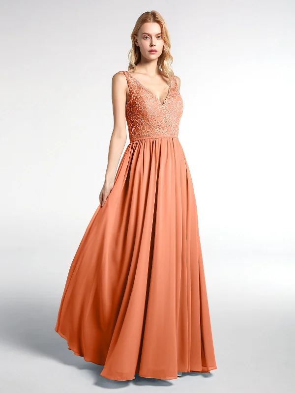 V-neck Lace Top Chiffon Skirt Maxi Dress-Papaya Classic Black Maxi Dress