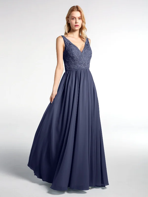 V-neck Lace Top Chiffon Skirt Maxi Dress-Stormy Comfortable Cotton Maxi Dress