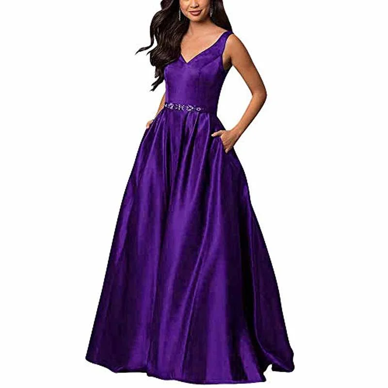 Women's Satin Bridesmaid Dress With Pocket Long Formal Evening Party Maxi Dress Comfortable Satin Maxi Dress