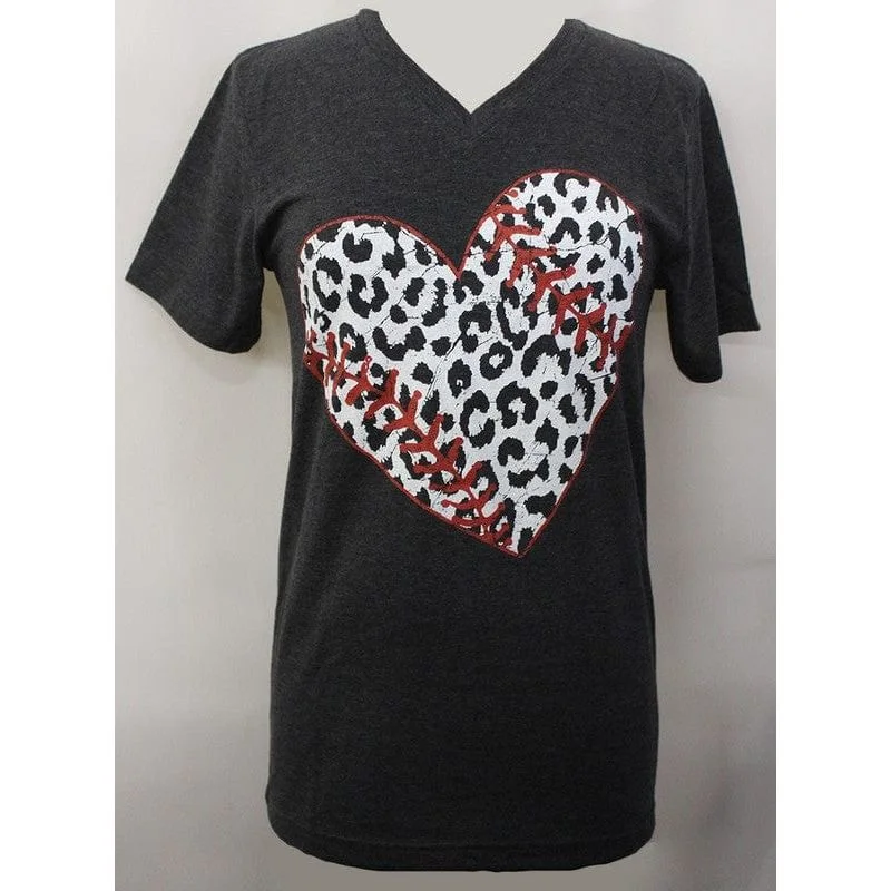 Baseball Heart Tee Beaded Sequined Faux Fur