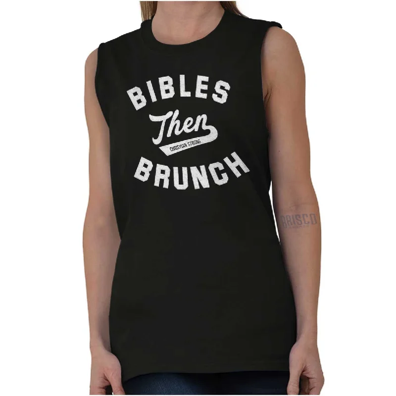 Bibles Then Brunch Sleeveless T Shirt Satin Fabric Silk Fabric Chiffon Fabric