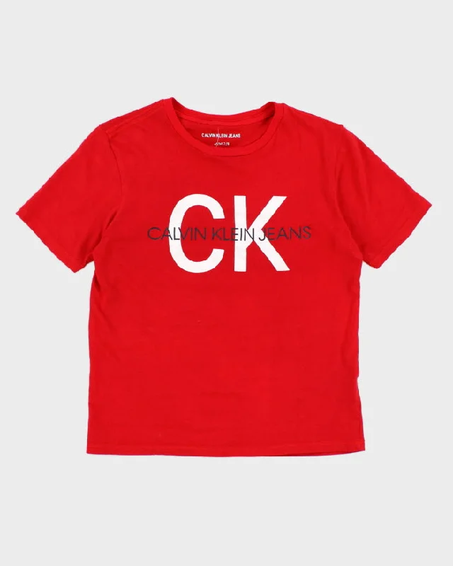 Calvin Klein Red Baby Tee - M Fleece Nylon Spandex