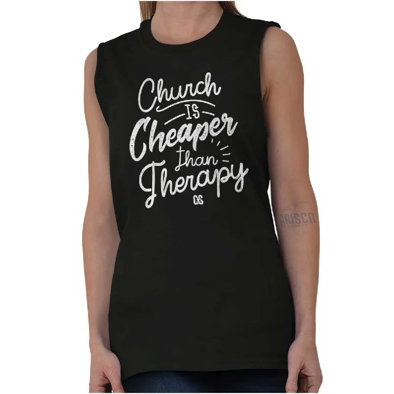 Church Therapy Sleeveless T Shirt Anti-Shrink Durable Soft