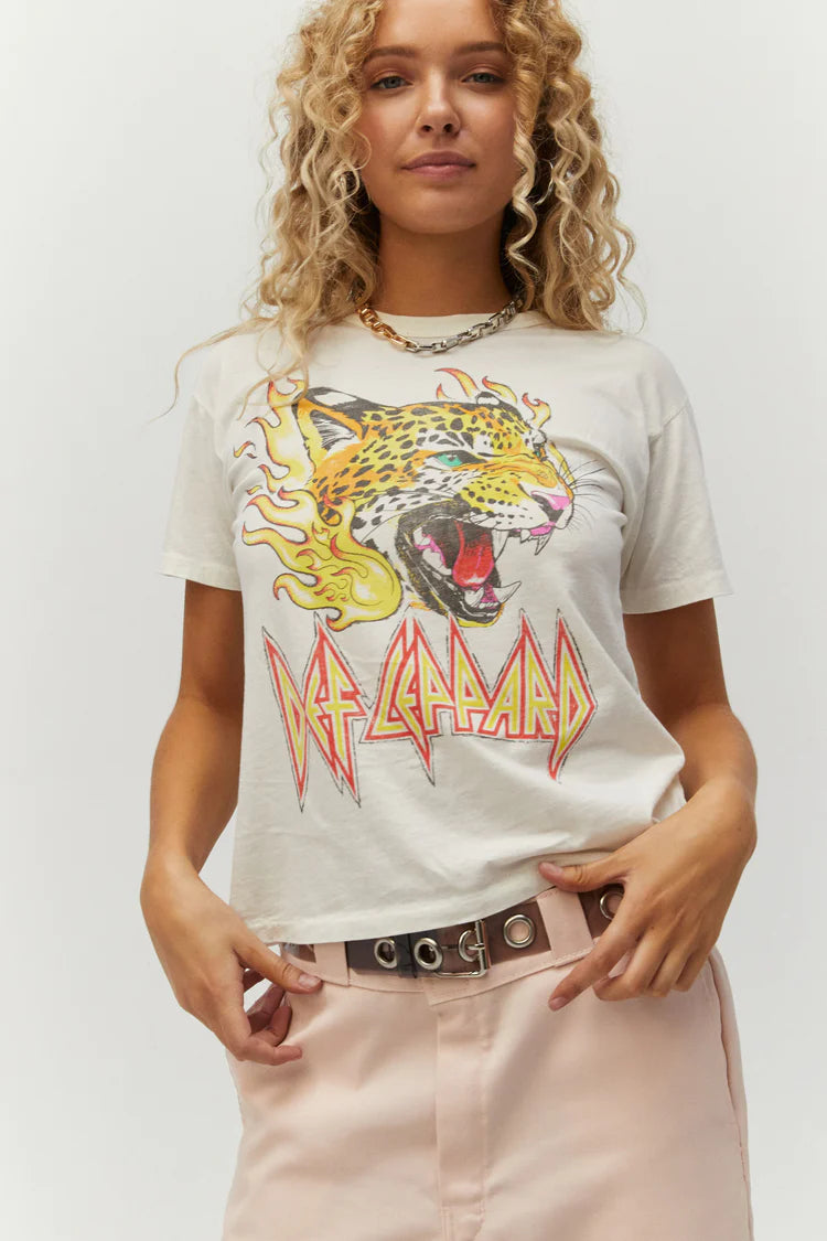 DEF LEPPARD TNT PYROMANIA '83 RINGER TEE Collared T-Shirt Boat Neck A-Line