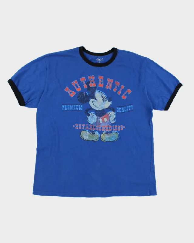 Disney Blue Mickey Mouse T-Shirt - XL Chenille Blend Fleece Blend Nylon Blend