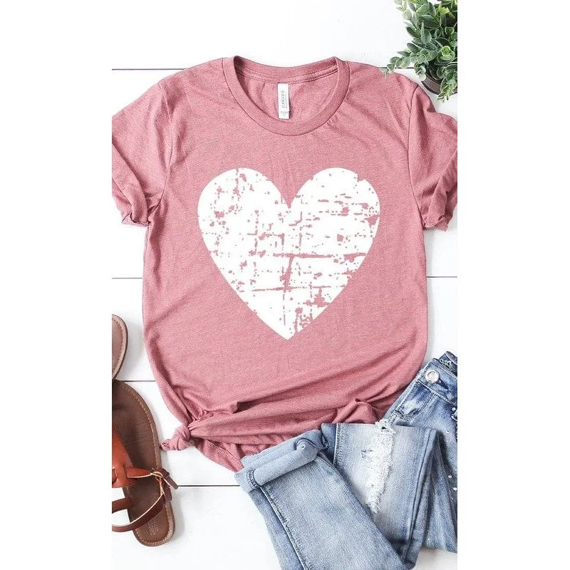 Distressed heart graphic tee Striped Floral Plaid