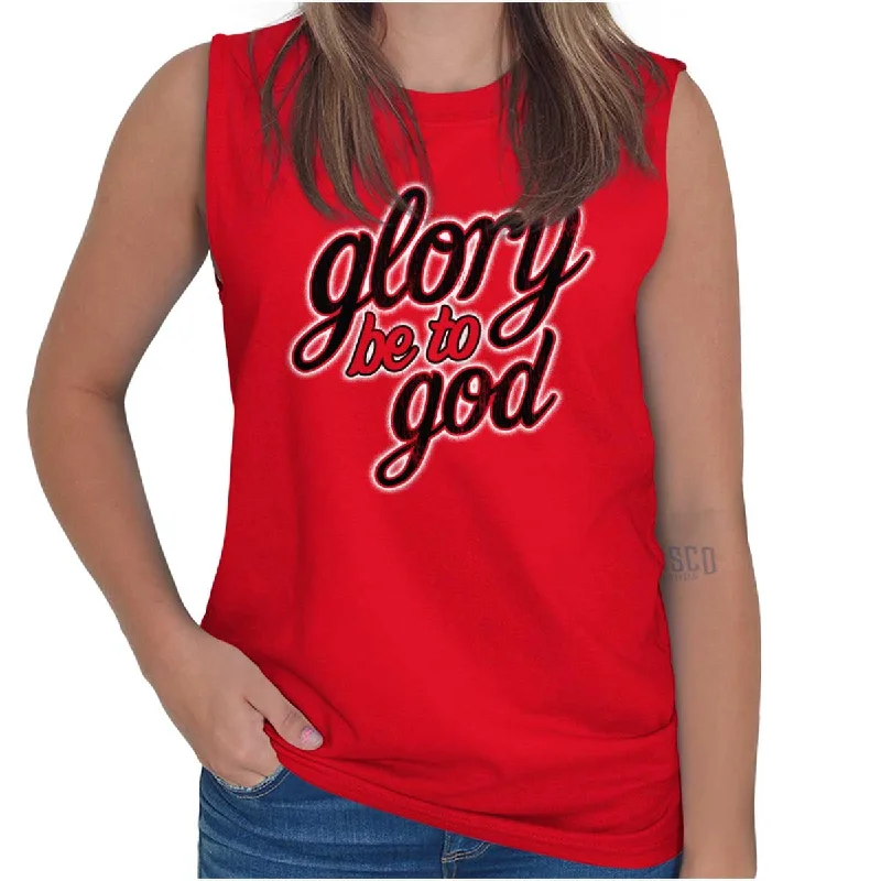 Glory Be to God Sleeveless T-Shirt Beaded Sequined Faux Fur