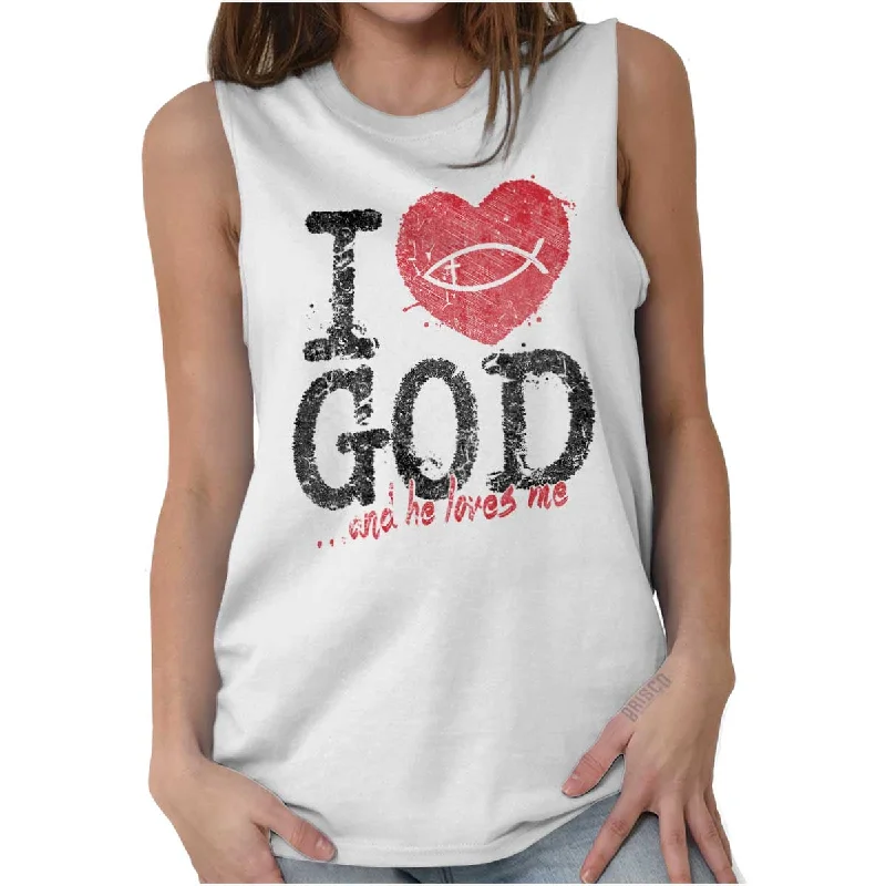 I Love God Sleeveless T-Shirt Collared Crew Neck Turtle Neck