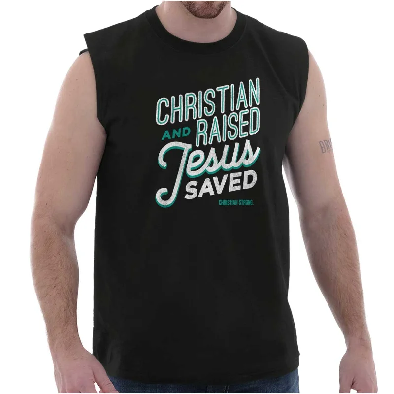 Jesus Saved Me Sleeveless T Shirt Spandex Blend Rayon Blend Denim Blend