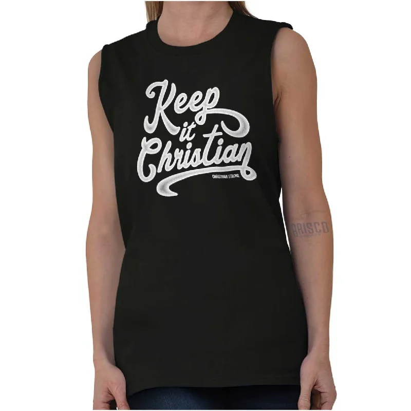 Keeping It Christian Sleeveless T Shirt Basic T-Shirt Crew Neck Short Sleeve