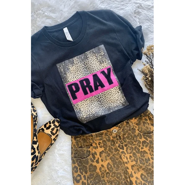 Leopard Square Pray Tee Sequined Glittery Shiny